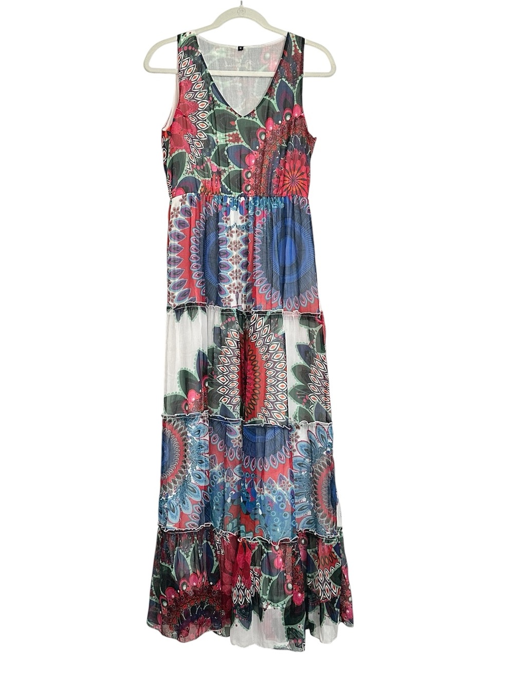 Desigual Sleeveless Tiered Maxi Dress - Red, Blue, Green